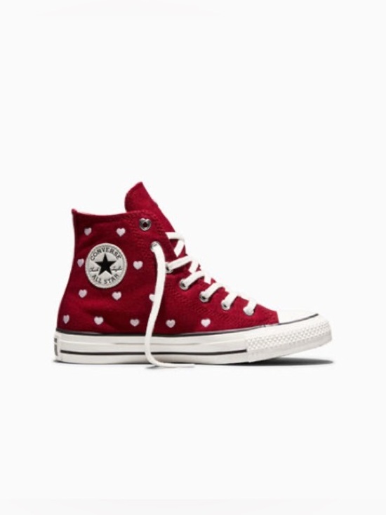 Converse Other - Converse Chuck Taylor All Star High Top Shoes Hearts Red Sneaker Youth Size 5.5